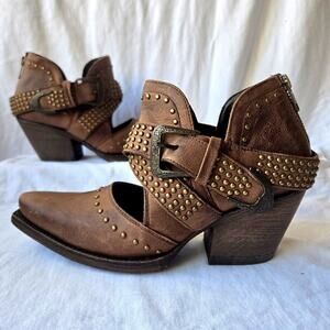 Ariat Dixon Rock N Roll Women's Leather Studded Booties Weathered Brown Size 6